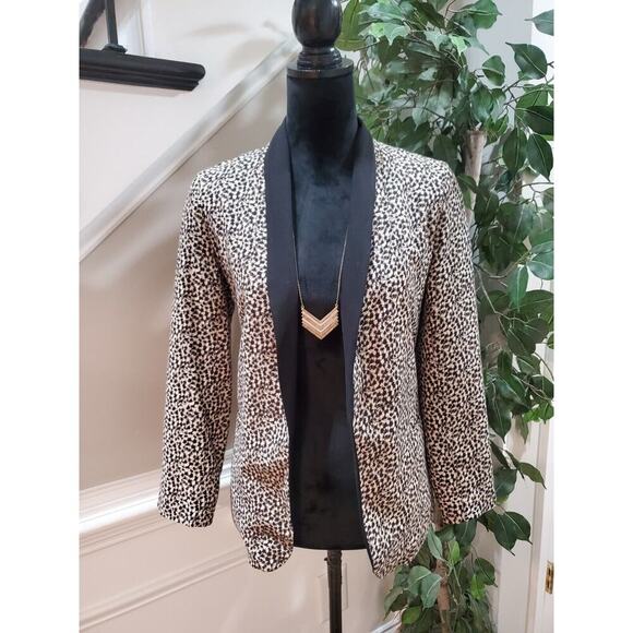 Bar lll Womens Beige Black Leopard Print Long Sleeve Open Front Blazer Jacket S - Picture 1 of 11